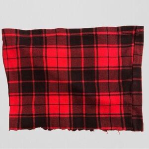 Women’s Red and Black Plaid Cropped Tube Top Bandeau with Distressed Bottom Edge